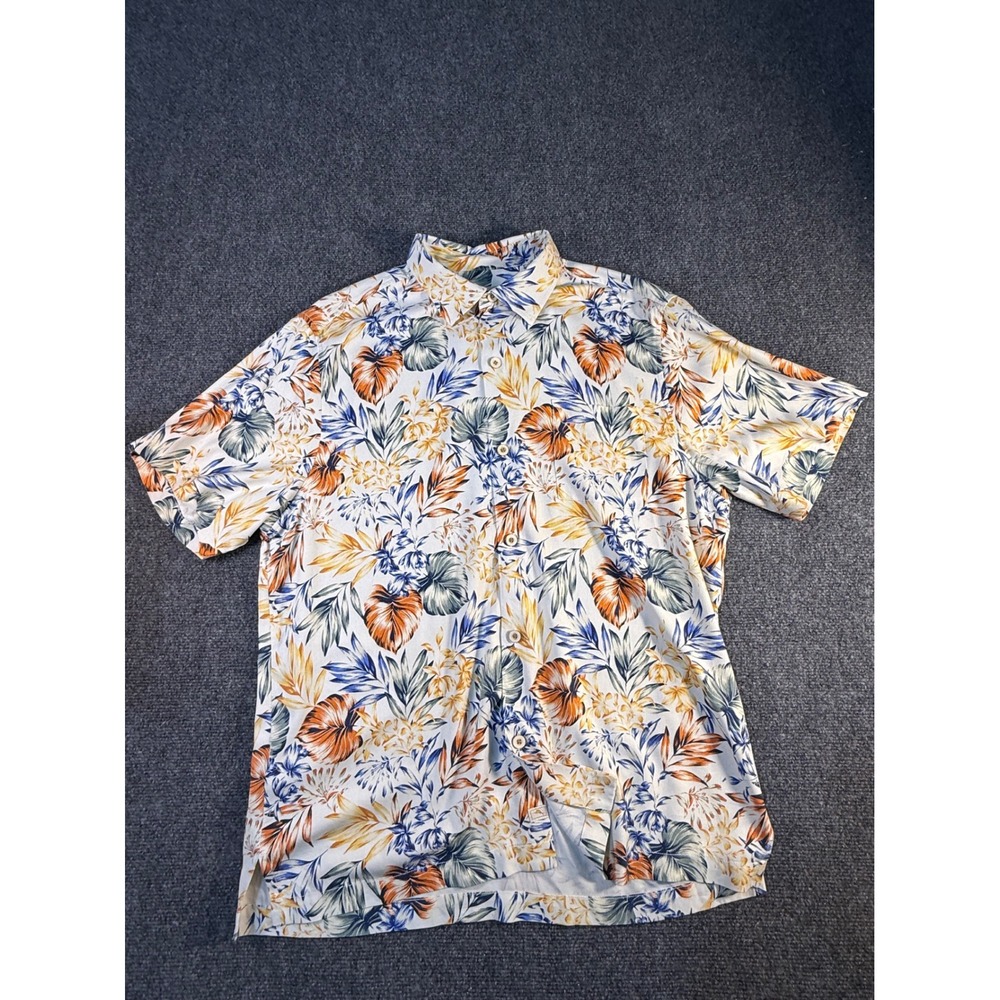 Tommy Bahama Mens Large 100% Silk Tropical Floral Short Sleeve Button Down Shirt